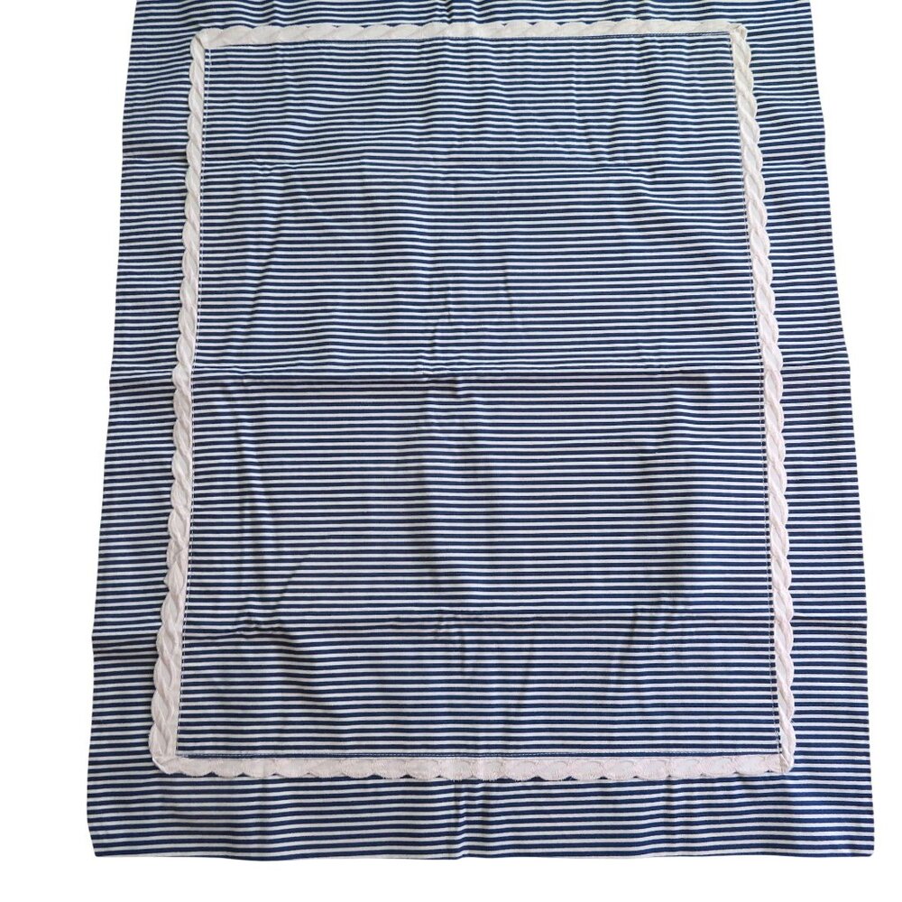 Vintage Cannon Blue Beige Striped Standard Pillow Sham Scalloped Trim Country